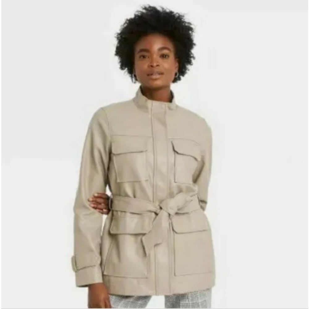 A New Day Faux Leather Womens Anorak Beige Jacket Size M